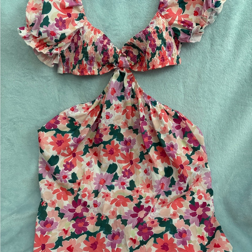 Floral Multicolor Cutout Mini Dress
